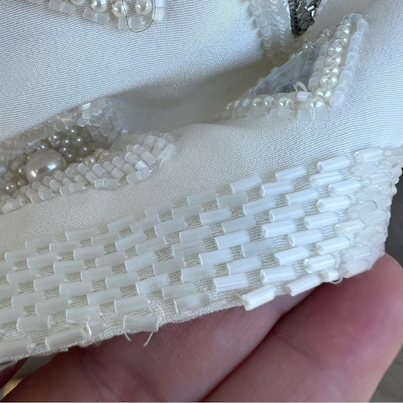 VTG Beaded Evening Jacket Heavily Embellished Winter White Pearl Triangle Sz 10 - Picture 15 of 16
